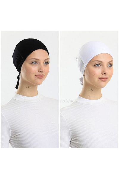 Shalista Set of 2 Magic Adhesive Anti-Slip Seamless Lycra Bonnet White-black (Non-Slip - Non-Slip)