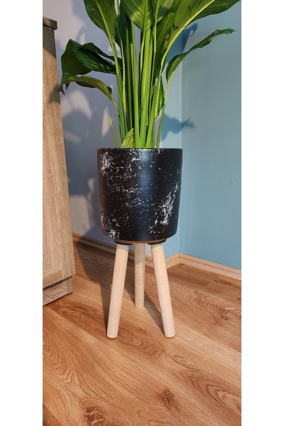 Balcony Flower 21 Cm Ayaklı Siyah Salon Saksı