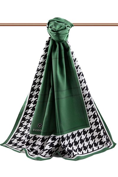 Vissona Γυναικείο πολυτελές μεταξωτό σάλι Medina Emerald Green - Μαύρο