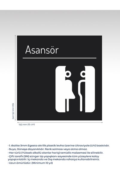 EGESTA Elevator Door / Hallway Warning Direction Sign - Black