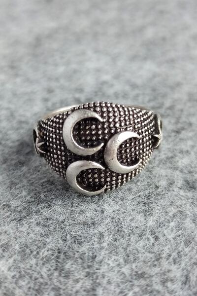 Fildişi Aksesuar 3 Hilal Osmanlı Bayrağı Şekilli Erkek Yüzük Gümüş Kaplama Ay...