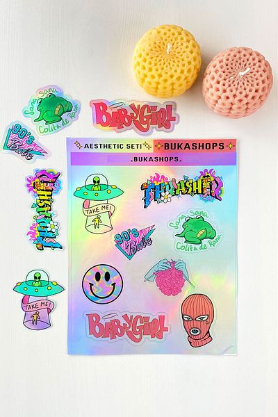 Buka Shops Σετ αυτοκόλλητων Hologram Aesthetic 1 - Σετ αυτοκόλλητων για φορητό υπολογιστή tablet