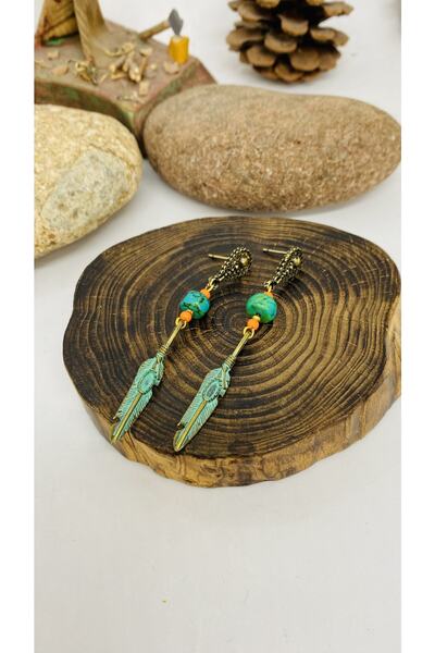 Porsuk Alternatif El Yapımı Doğal Taş Pirinç Aparatlı Kadın Küpe