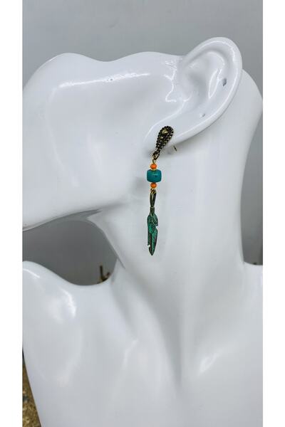 Porsuk Alternatif El Yapımı Doğal Taş Pirinç Aparatlı Kadın Küpe