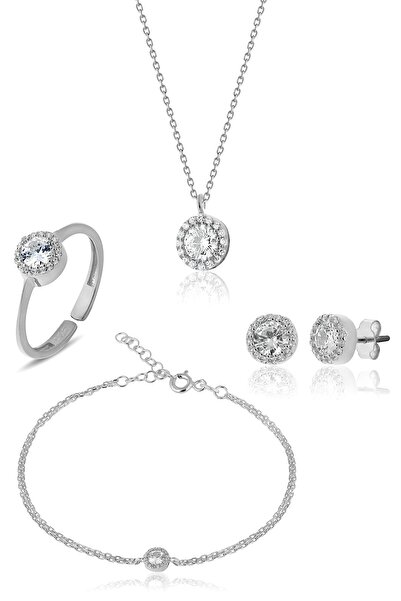 Zanaatsilver 925 Ayar Gümüş Elmas Montürlü 4'li Set & Takım