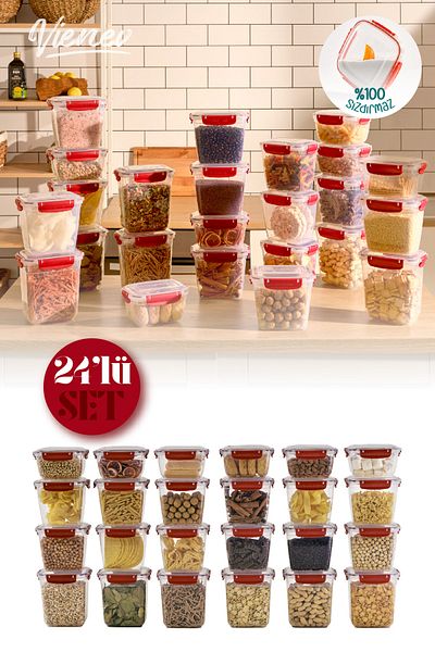Vienev 24-Piece Master Sealed Deep Rectangular Storage Container Set 6x(2100,1000) 12x(1575) Red