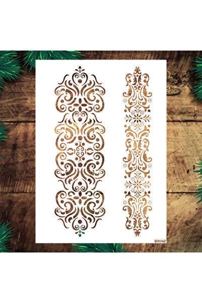 STENCİLTASARIM Stencil Tasarım Br042 Damask Bordür Duvar Ahşap Cam Boyama Deseni