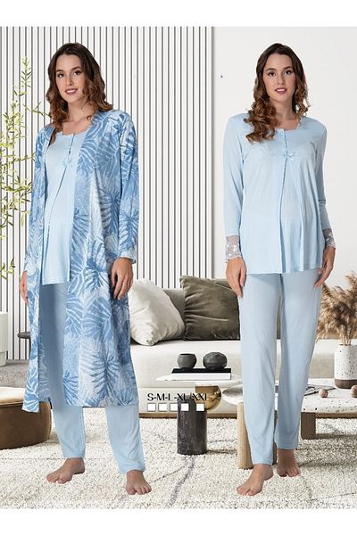 by İGP Set pijama de maternitate albastru pentru femei cu halat de toaleta