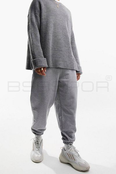 BSBSPOR Ανδρικό γκρι Oversize βαμβακερό αθλητικό παντελόνι - Elastic Leg Jogger