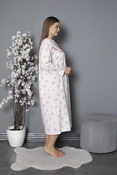 SEBOTEKS 100% Cotton Seasonal Combed Cotton Long Sleeve Plus Size Mother's Nightgown 580