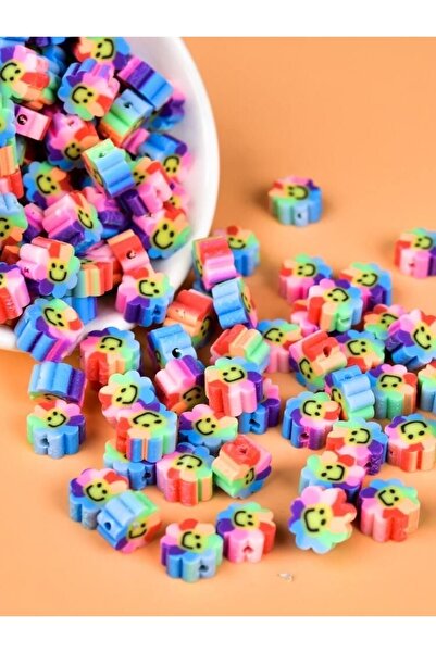 Yumuşakkeçe 50 komada šarenih nasmejanih cvetova od fimo gume - detaljne perle