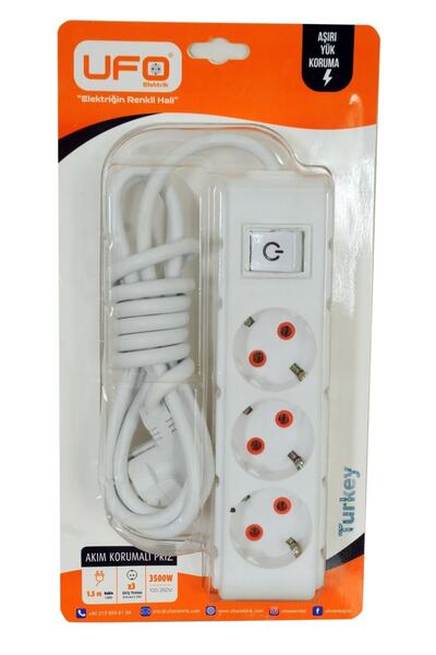 UFO مجموعة مقابس محمية من ارتفاع التيار الكهربائي باللون الأبيض