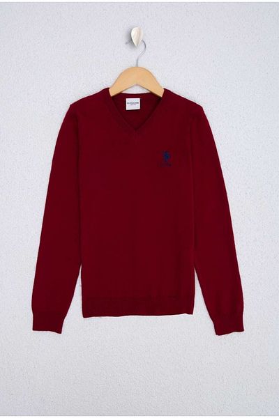 U.S. Polo Assn. Boy's Red Knitwear V-Neck Sweater
