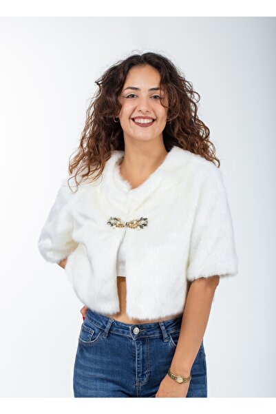 KürkZone Βραδινό φόρεμα με διπλό γιακά και μπολερό νύφης σε μεγάλο μέγεθος