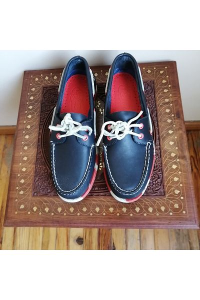 Sperry Top-Sider Unisex Genuine Leather Oiled Navy Blue Laced Rubber Sole Soft Comfortable Shoes