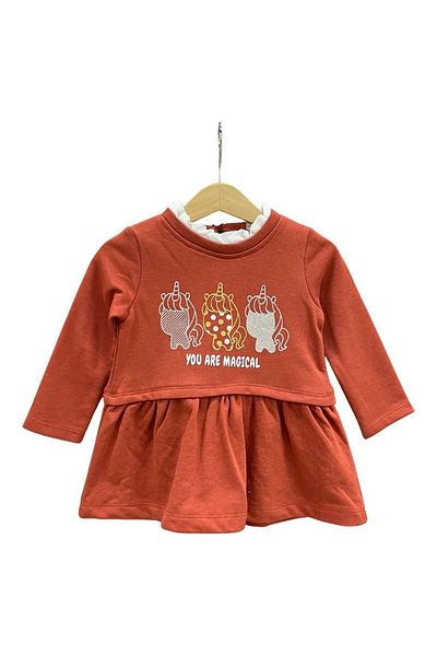 Çikoby Printed Baby Girl Cinnamon Knitted Dress