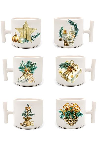 BUBESTORE Set of Six New Year's Double Coffee Cups