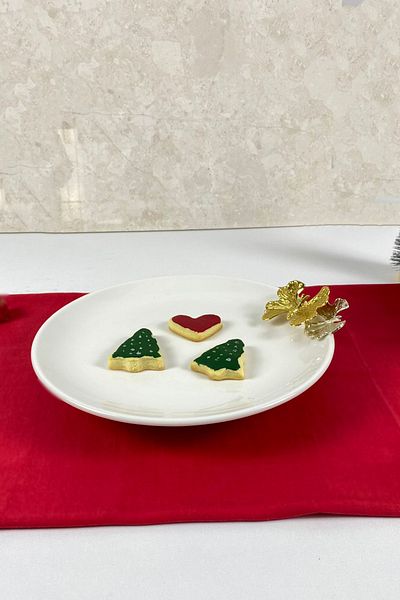 MAY HOME Porcelain Footed Serving Plate (with gold Butterfly Detail)