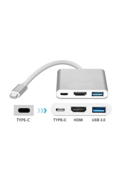 KemSam Store Alfais 4962 Usb 3.1 Type C To Hdmi Usb 3.0 Çevirici Dönüştürücü Adaptör Kablosu
