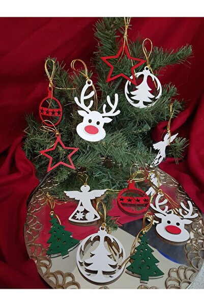 Genel Markalar Yıl Başı Ağacı Ahşap Süsler 12 Adet