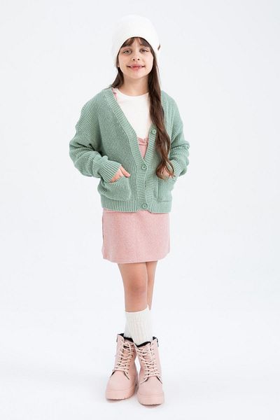 DeFacto Girl's Regular Fit V-Neck Knitwear Cardigan