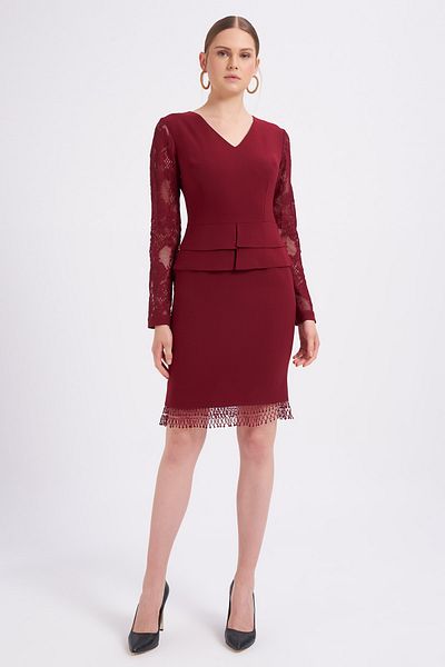 Balizza Sleeve And Skirt Lace V-Neck Dress
