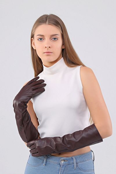 CE-YIL DERİ ÜRÜNLERİ Women's Long Genuine Leather Glove