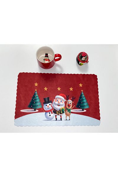 KÜPPELİ ACCESSORİES Christmas Themed Santa Claus American Service 6 Pieces Washable Fabric Runner Christmas Figures