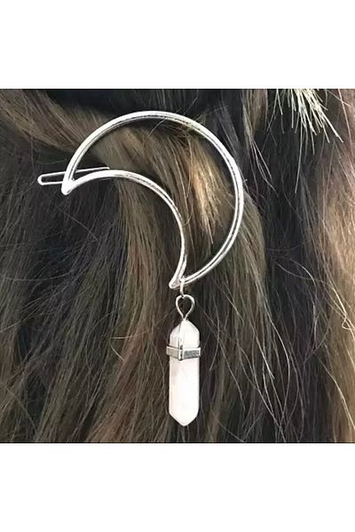 Köstebek Natural Stone Retro Vintage Crescent Moon Crystal Stone Hair Clip
