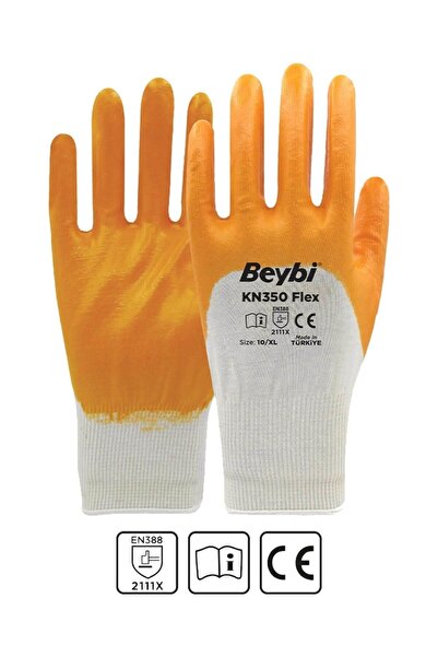 Beybi Kn350 Flex Sarı Pamuk Nitril Iş Eldiveni 10 Beden 12 Çift