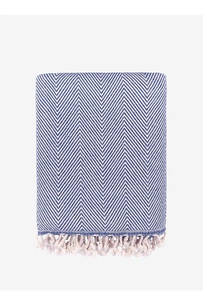 Barine Denim Colored Wool Herringbone Sofa Shawl - 120X170