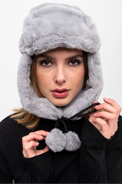 Saria Moda Pompom Detail Fur Snow Beret/hat with Headphones