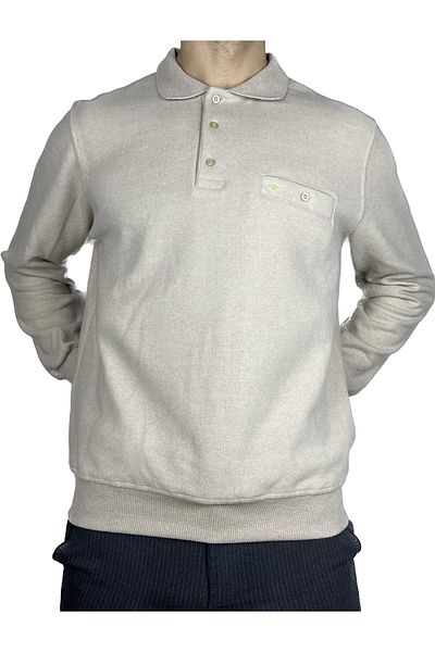 APT PRESTIGE Men's Beige Polo Collar Pocket Regular Fit Sweat Sweater