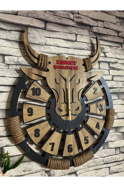 Adapromosyon Hediyelik Dekoratif Ahşap Kasaplara Özel Duvar Saati