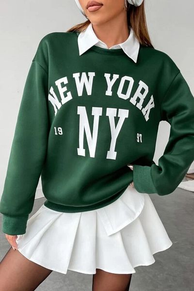 MODAGEN Φούτερ Unisex Green New York με στάμπα με λαιμόκοψη oversize