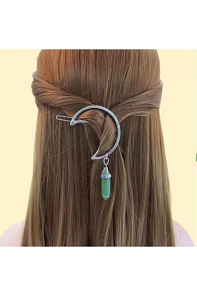 Köstebek Natural Stone Retro Vintage Crescent Moon Crystal Stone Hair Clip