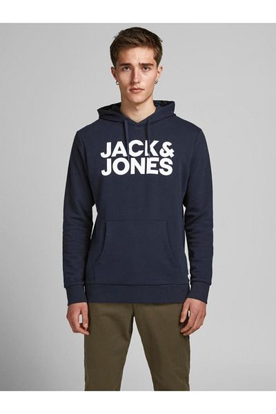 Jack & Jones Мъжки суитшърт с качулка, стандартна кройка и повдигнати елементи 12152840