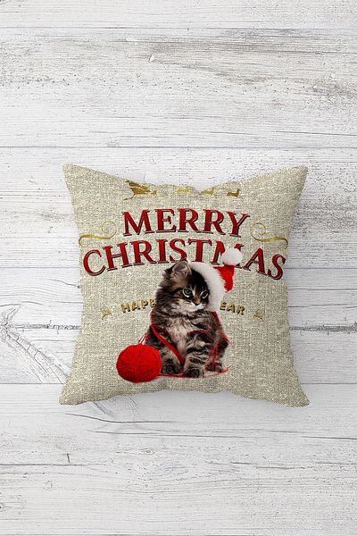 on the clouds Christmas Cat Plaid New Year Suit Hidden Zippered Throw Pillow Cover Seat Pillow Cover Set(4pcs)