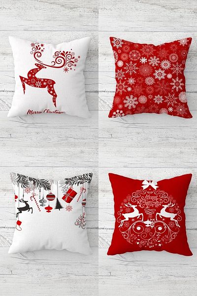 on the clouds Deer Pine Tree Gift New Year's Hidden Zippered Throw Pillow Cover Sofa Pillow Cover Set (4pcs)