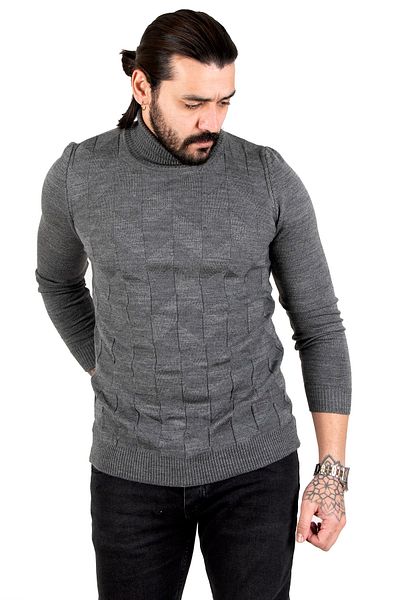 DeepSEA Men's Anthracite Patterned Full Turtleneck Slimfit Sweater2301462
