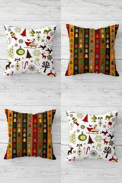 on the clouds Pine Tree Santa Claus Deers Theme Concealed Zippered Throw Pillow Cover Seat Pillow Case Set(4pcs)