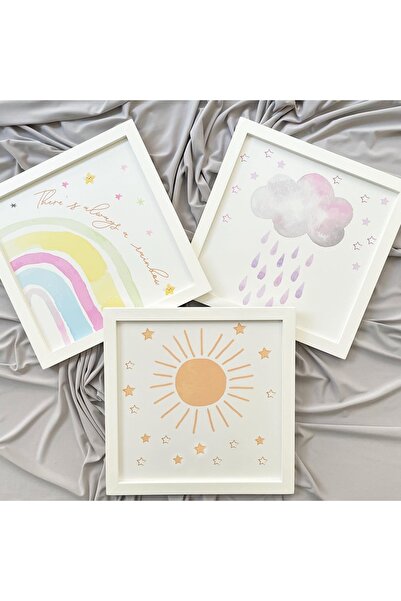 BİANNE ATÖLYESİ Soft Renkli Gökkuşağı,güneş Ve Balon Bebek Ve Çocuk Odası Tab...