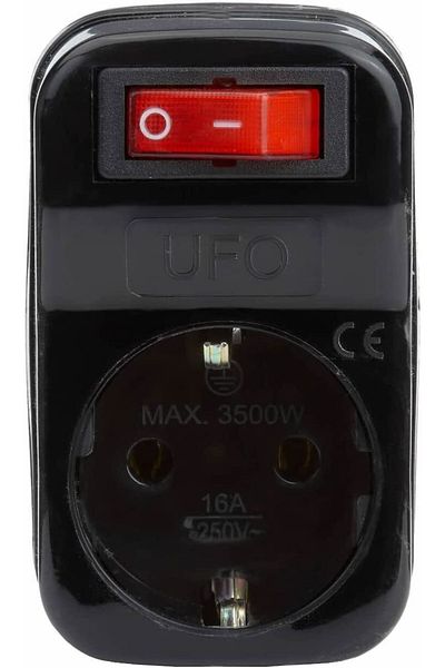 Berlinshop Ufo Single Current Protected Switched Socket 16a 250v, Max 3500w Overload Protection (black)