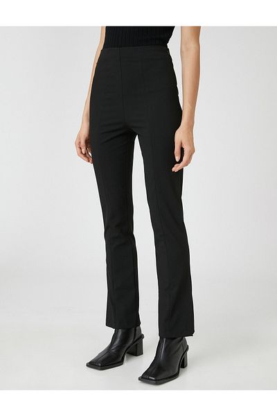 Koton Slit Flared Leg Trousers High Waist with Stitching Detail