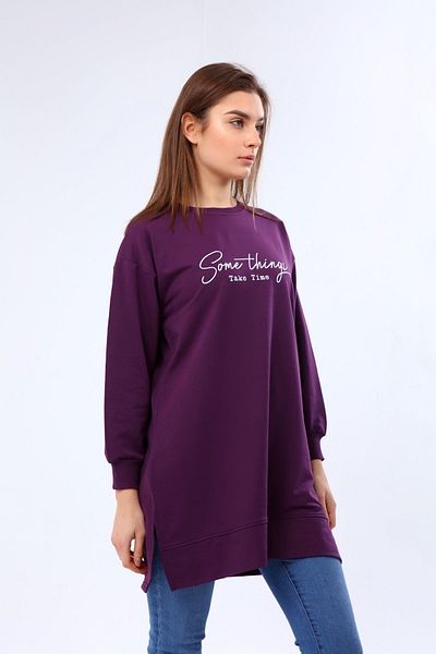 Birol Triko Women's Plum Slogan Tunic