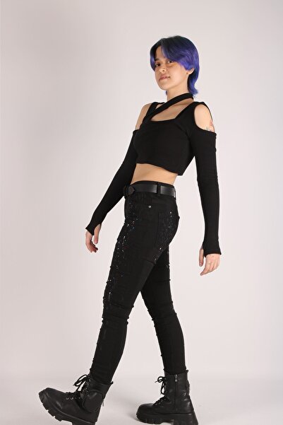viking's line Yüksek Bel Siyah Kot Pantolon Kadın Slim Denim