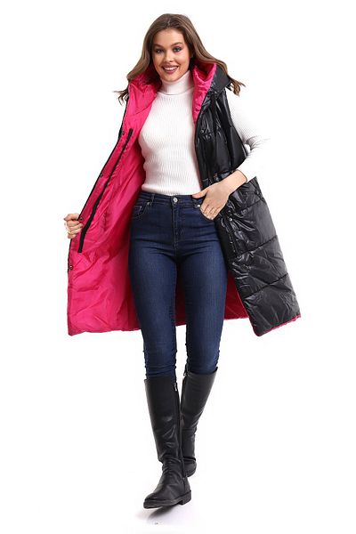 Winmoda34 Дамска дълга жилетка с качулка