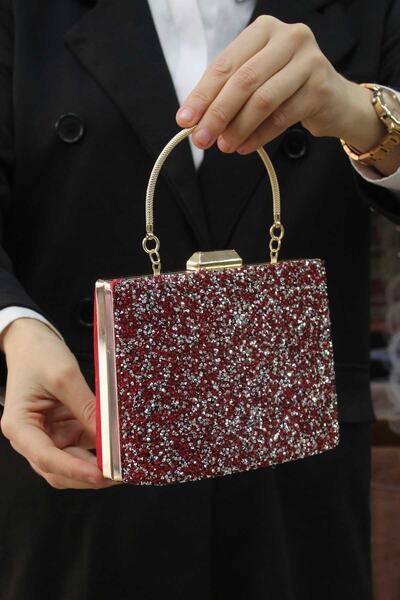 ROZA CANTA Women's Red Stone Evening Dress Clutch Portfolio Bag