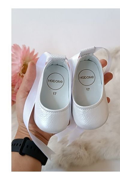 Hodore Fiore Genuine Leather Baby Ballerina Loafer Mother of Pearl