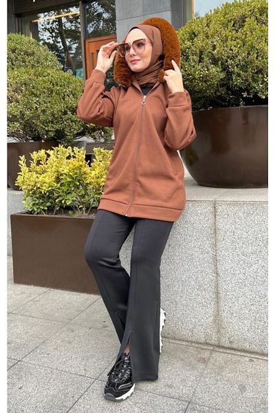 İkmal Puff Fur Cardigan Brown